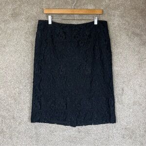 Talbots Skirt Womens 12 Black Lace Pencil Lined Knee Length Back Zip- 3956
